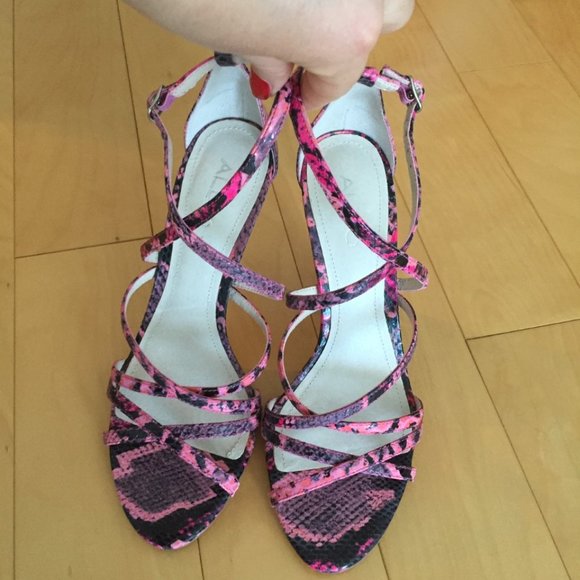 ALDO SNAKE PRINT GENUINE LEATHER PINK SEXY SANDALS, SZ.7 - Picture 3 of 7